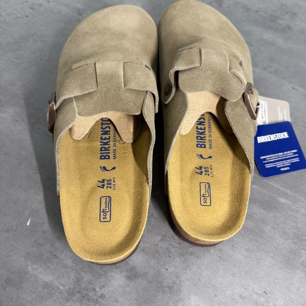 Birkenstock Boston Clog Mens 11 44 Taupe Suede Soft Footbed Mule 0560771 NEW